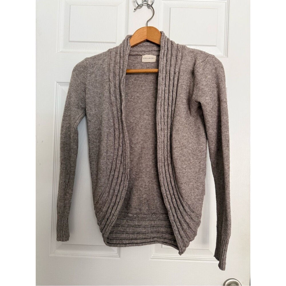 Dreamers Taupe Open-Front Rib Trim Women's S Cardigan Cozy Lagenlook